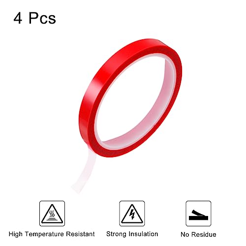 Image of HARFINGTON 4 Rolls Heat Tape High Temperature Heat Resistant Tape 12mmx33m(108ft) Sublimation Thermal Heat Transfer Tape for Sublimation Press No Residue, Red