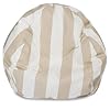 Indoor outdoor large bean bag chair with filler included in beige white striped pattern 23 h x 35 w x 35 d uv water stain resistant zipper cover  urban country home decor