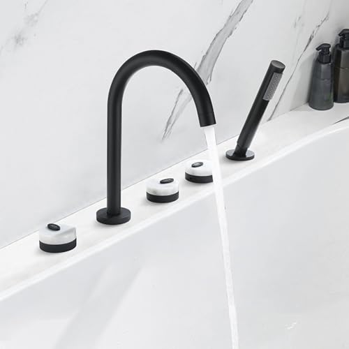 Mitigeur de baignoire haut de gamme noir 5 trous double mode à bec rotatif LWX