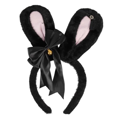 TOVINANNA うさ耳カチューシャ メイクアップヘアカチューシャ かわいいリボン bandana headband コスプレ帽子 ちょう結びのウサギの耳の頭飾り ぬいぐるみ生地 Black