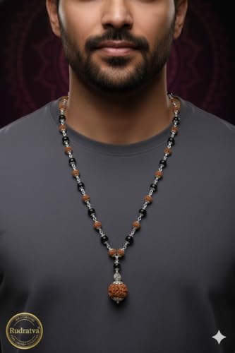 Image of Original Karungali & Rudraksha Mala | 54 Beads with 7 Mukhi Powerful Rudraksha Pendant | Govt. Lab Certified | Silver Capped Natural Energy Mala for Positivity, Protection & Spiritual Growth