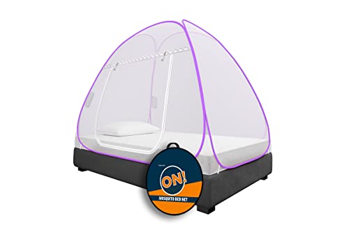 Image of Supreme On Single Mosquito Net with Pocket for Mobile, Spectacles; 6.5 Feet x 4 Feet Premium Machardani, Strong and Durable, 30 GSM, Tent Type, Foldable, Corrosion Resistant (Purple, Single Bed) [200 cm x 130 cm x 140 cm]