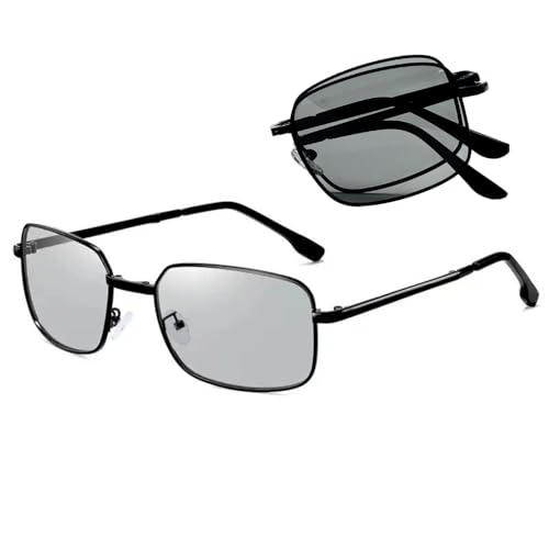 Image of Foldable UV Protected Polarized Rectangular Sunglasses for Men Women Stylish Metal Frame Shades Sun Glasses Lightweight Photochromic Square Night Driving Goggles