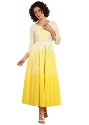 Image of Maaesa Women Embroidered Cotton Flared Dress