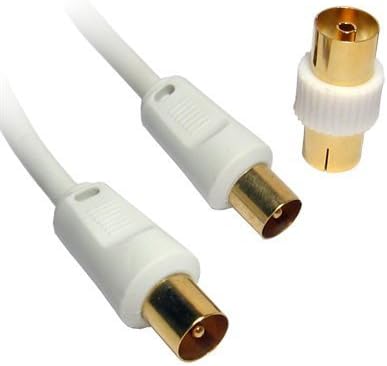 Guilty Gadgets - 10M Metre Male to Male RF TV Aerial Lead Cable Coaxial Extension Female Digital with Coupler - GOLD Connectors