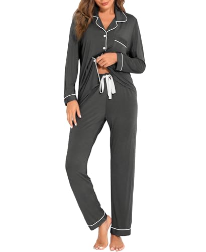 Image of Women's Pajama Sets Long Sleeve Sleepwear Button Up Shirt With Pajama Pants Soft Pjs Lounge Sets