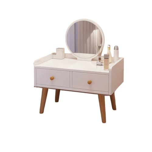 北欧風コンパクトドレッサー 出窓型低め化粧台 60×40cm省スペース設計 収納付き 組み立て簡単 女の子用 寝室/メイクルーム対応 LEDミラー選択可能 ホワイト&ピンク 一人暮らし用 (ホワイト)