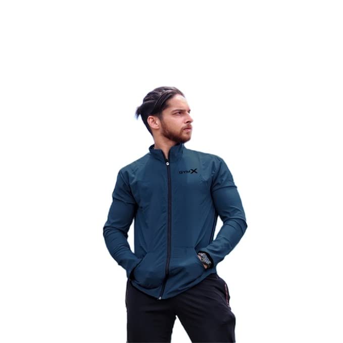 GymxWindcheater For Men | Athletic Track Jacket For Men | Breathable Full Sleeves Polyester Sports Wear | Krypto lightweight Blue Jacket For Bikers With Front Zip Closure.