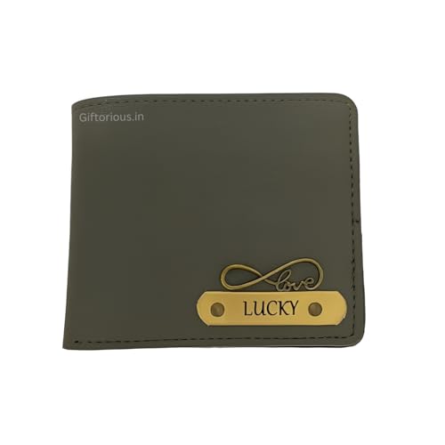 Image of Customised Original Leather Wallet for Men with Name, Personalized Purse (Grey) Unique and Stylish Gift for Brother, Husband, Boyfriend, Birthday, Anniversary, New Year, Valentine's Day