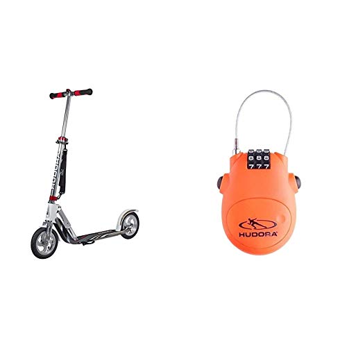 Unisex Jugend Air GS 205 Luftreifen Big Wheel Tret-Roller City Scooter, Silber/weiß, 1size & Kabel-Schloss Fahrrad Scooter, Zahlenschloss,