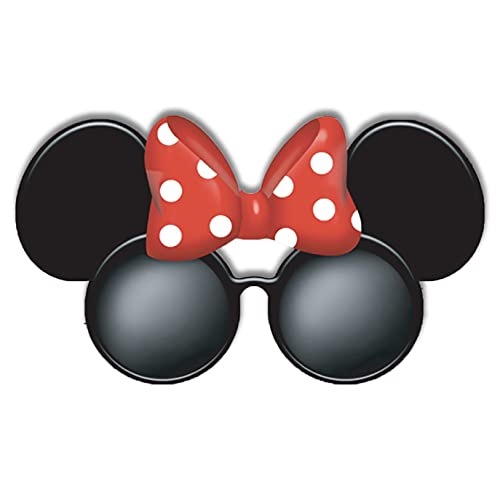 Jerry Leigh Minnie Mouse Sun-Staches, Round Black Frames with Red Bow, Favorite Disney Character Youth Sunglasses, One Size