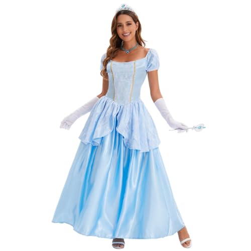 LANGWEI Blau,XXL,Halloween Kostüme Erwachsene Märchen Prinzessin Cinderella Kleid Prom Cosplay Kostüm Zubehör
