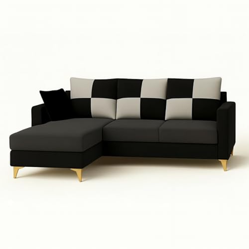 Image of CASASTYLE Brogan 4 Seater Fabric LHS L Shape Sofa Set (Dark Grey-Black) in Premium Velvet Finish | Durable Comfort | Ideal for Living Room