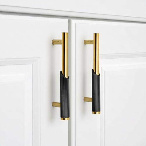 Image of Plantex Stainless Steel & Aluminium Cabinet Handle /96mm Wardrobe Door Handle /Cupboard Pull-Push Handles for Home /Office - Pack of 2 (Black & Gold)