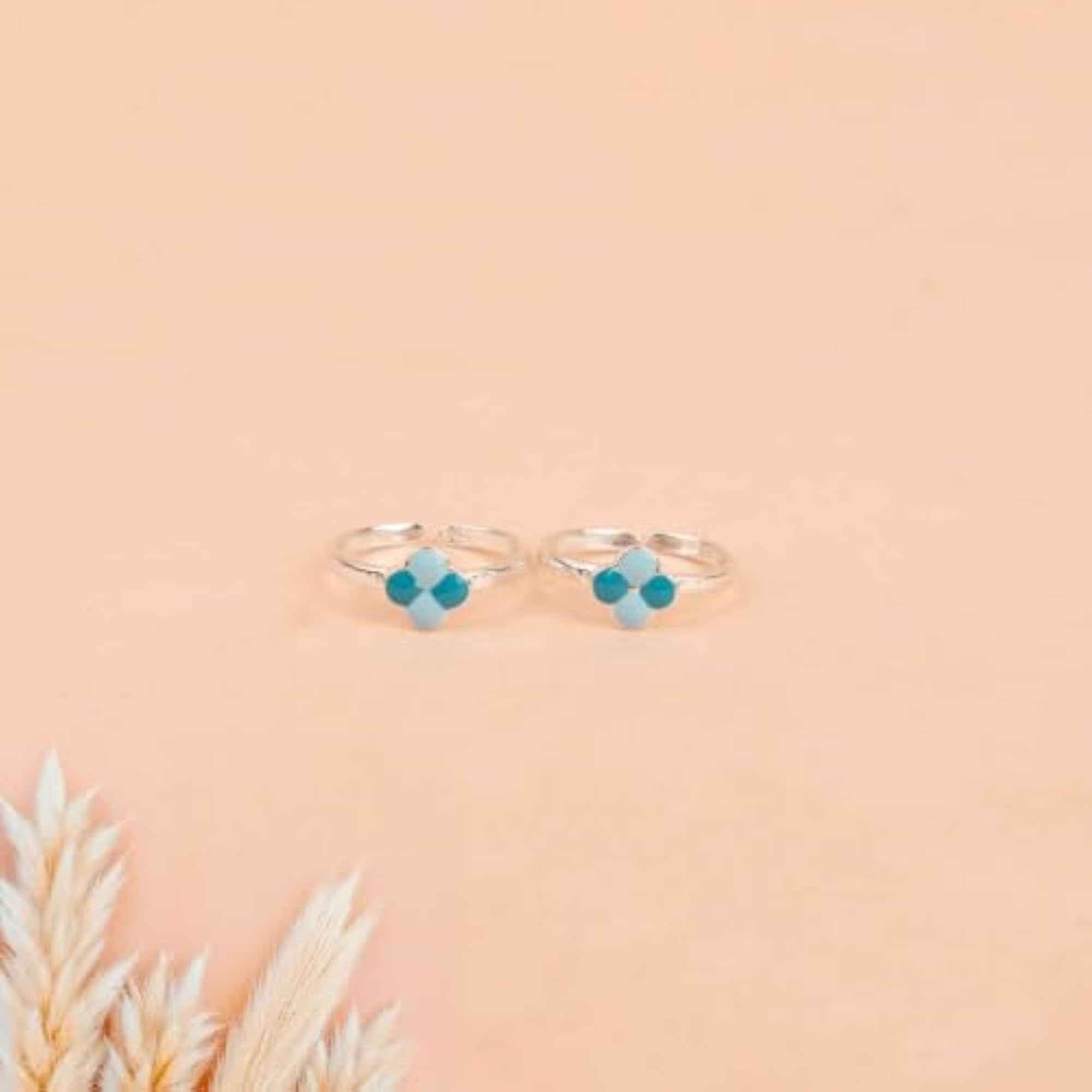 Adya Turquoise Blossom Bud 925 Silver Toe Ring Pair, Adjustable