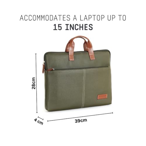 Image of Giordano Unisex 15 Inch Laptop Sleeve PU Bag for Professionals | Premium Leatherette | Water-Resistant & Padded Slim-Fit with Trolley Strap for Men & Women
