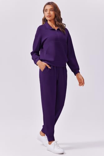 Image of PINSPARK 2 Piece Sets for Women Long Sleeve Half Zip Tracksuit Jogger Sets | Luxury & Coziness Fabric, Kangaroo Pocket Sweatshirt, Drawstring Joggers Pants,2026 Fall Travel Outfits Lounge Set