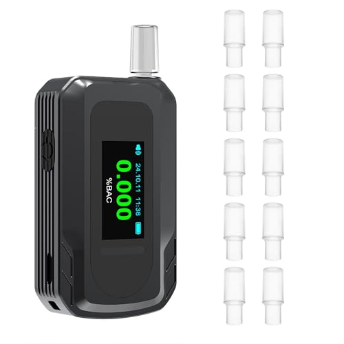 Homcoice Etilometro Portatile Certificato con 10 bocchette, Alcolometro Poliziesco con sensore elettrochimico e Ricaricabile USB, Alcol Test Portatile Professionale per Uso Domestico/Auto