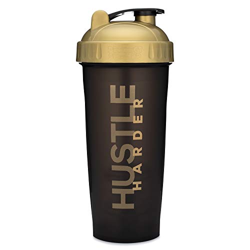 28-Ounce Shaker Bottle with Action-Rod Mixer | Shaker Cups with Motivational Quotes | Protein Shaker Bottle is BPA Free and Dishwasher Safe | Hustle Harder - Gold - 28oz