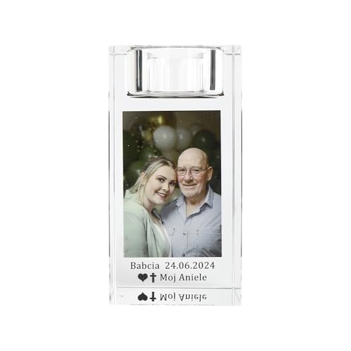 Personalisierbarer 3D-Kristall-Foto-Kerzenhalter - Glas Teelicht Mit Bild, Graviertem Text - Gedenkgeschenke, Dekoration Für Verlust Und Liebe (Drucken)