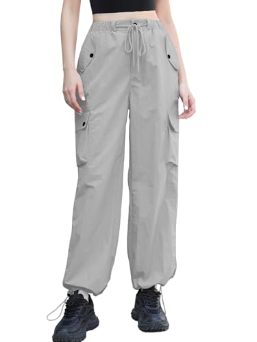 Image of Cromoncent Cargo Pants Girls & Women Parachute Pants Y2K Baggy Rave Clothes Waterproof with Pockets, 6 Years - 3XL