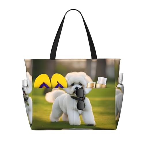Grand sac fourre-tout étanche motif chien frisé pour voyage et sport