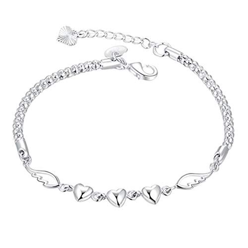 SANWOOD Elegantes Mini-Herz-Perlen-Charme-Liebe-Herz-Flügel-Armband, verstellbares Gliederarmband Schmuckgeschenk für Frauen Mädchen White Cover