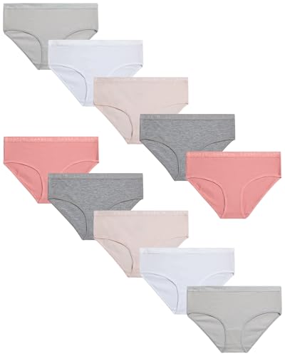 Danskin Girls Underwear Hipster Briefs - 10 Pack Comfort Stretch Breathable Cotton Underwear Hipster Panties for Girls (4-12)