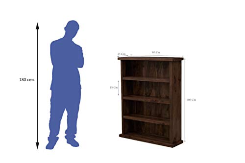 Image of ANGEL FURNITURE Solid Sheesham Wood Storage Bookshelf Medium Size, Walnut Finish, 80x23x100CM