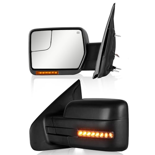 Side Mirrors Ford F150 2004-2014 Towing Mirror with Dynamic Turn Signal Light Power Glass Puddle Lamp Heated Manual Folding Pair Set Black