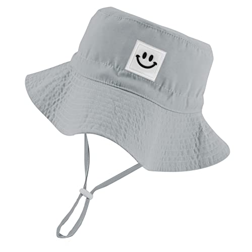 Image of Fynnsure Smile Face Baby Sun Hat Baby Boy Girl Hats Toddler Sun Hat Bucket Hat UPF 50+ Infant Sun Hat Newborn Sun Hat Gray 2-4T