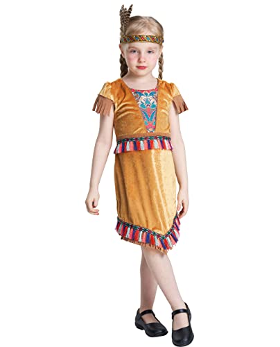 Ikali Girls Native American Costume, Kids Indian Costume Toddlers Children Halloween Role Play Costume Outfit Dress-Up Set #TOP2