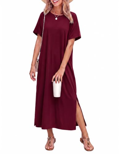 Ekouaer Night Gowns for Adult Women Cotton Nightgowns Wine Red