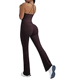OMKAGI 2 Piece Workout Sets for Women Padded Tank Tops Flare Leggings Pilates Outfits(M,449-Dark Brown)