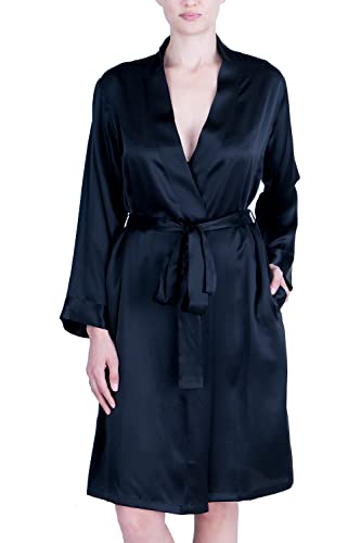 OSCAR ROSSA Women's Luxury Silk Sleepwear 100% Silk Robe Kimono, Black, Large/X-Large