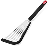 Nonstick Fish Spatula With Silicone Edge, FENGCHEN Nonstick Fish Spatula, Heat-Resistant Fish Turner Spatula,Silicone Fish Spatulas For Cooking, For Scrapping, Flipping, Frying, Turning Foods（Black）