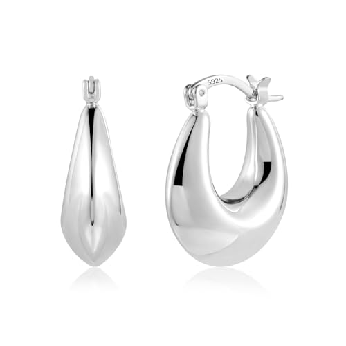 Image of Silver 925 Thick Hoop Earrings Women Chunky U-Shape Hoop Earring Women