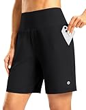 G Gradual Women's Athletic Shorts with Zipper Pocket 7' High Waisted Stretchy Bermuda Shorts for Women Workout Running Casual(Black,XL)