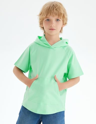 Image of Spring&Gege Boys Light Weight Short Sleeve Hoodie Casual Solid Pullover Hooded T-shirt with Pocket