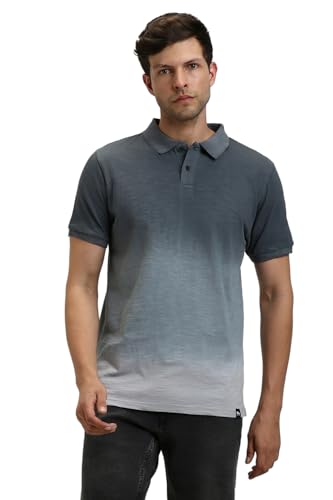 Image of Dennis Lingo Men's Cotton Black Ombre-Dyed Slim Fit Button-Down Short Sleeve Polo Tshirt