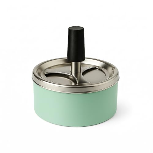 OrionMart Posacenere rotante da tavolo in acciaio inox con coperchio, antivento e inodore, per la casa, per interni ed esterni