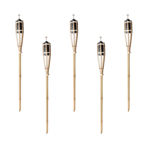 Natural Handmade Bamboo Garden Tiki Torch 60cm/90cm/120cm - for use with Parrafin or lamp Oil (60cm, Pack of 5)