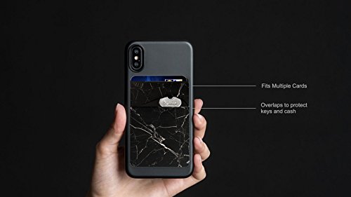 (Two) Stretchy Marble Cell Phone Stick On Wallet Card Holder Phone Pocket for iPhone, Android and All Smartphones. (Black/White)