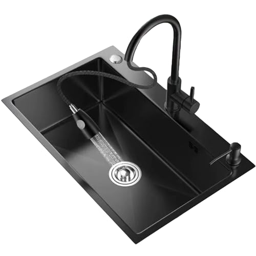 Évier de cuisine noir en acier inoxydable facile à nettoyer pour grand bac