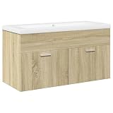 vidaXL Wastafelkast met ingebouwde wasbak sonoma eikenkleurig, wastafelkast, wastafelkastje, badkamerkast, badkamer wastafel kast, wastafel kast