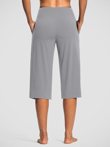 Image of ISEEGZ 15 inch /18 inch /21 inch Capri Pants for Women High Waist Wide Leg Yoga Capris with Pockets Stretchy Loose Fit Casual Workout
