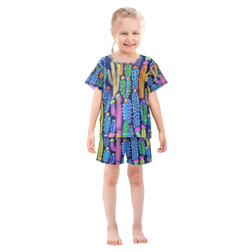 Purple Blue Cactus Kids Pjs Set Boys Girls Summer Short-Sleeve Sleepwear Pajamas 2PCS3
