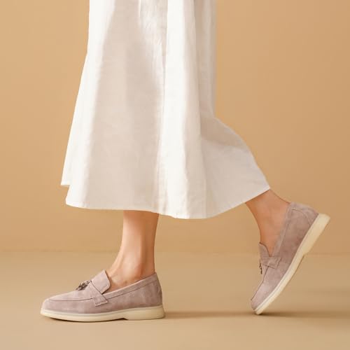 Image of BEAU TODAY Suede Loafers Flats for Women, Women's Slip On Penny Loafers, Leather Driving Comfortable Dress Ladies Loafers Casual Office Work Shoes