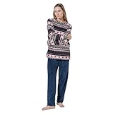 TRAMAS+ Pijama Mujer Invierno, Pijama Coral de Mujer, Conjunto de Camiseta de Manga Larga y Pantalón Largo con Cintura Ajustable Calentito - XL, Gaspar