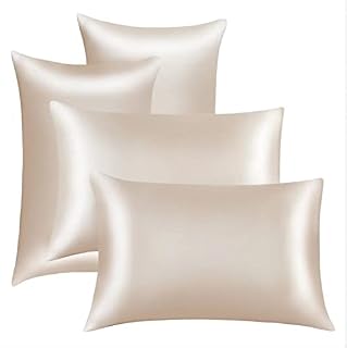 Maple&Stone Satin Pillowcases 2 Pack for Hair and Skin, Beige Silky Pillow cases with Envelope Closure, Standard Size, 50x75 cm